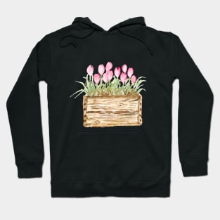 Wooden crate with tulips Hoodie